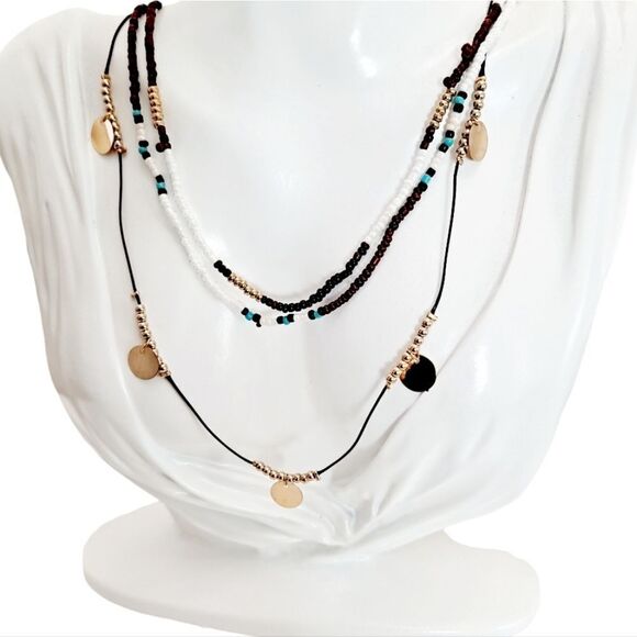 💖 2/$30 Boho indie sleeze multi layered gold charm beaded hippie necklace - Picture 12 of 15